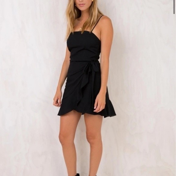 Princess Polly Dress Rosanna Wrap Mini Dress Black Cotton 4 - Picture 3 of 9